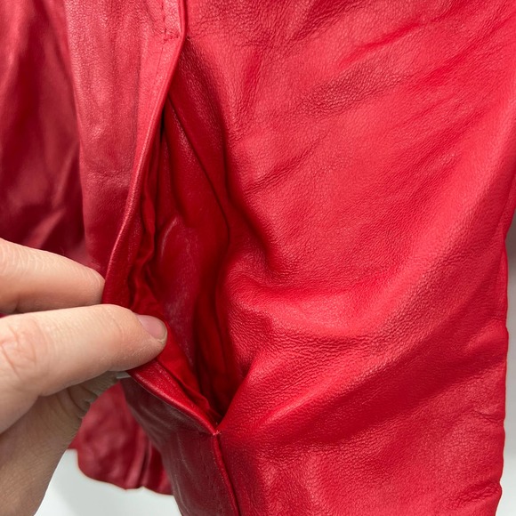 Pendleton Oregon Vintage Wool Leather Sweater Jacket Solid Red Zippered Medium - Picture 6 of 9